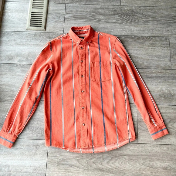 Mens Zara Denim Orange Stripe Button Down  Shirt - Picture 3 of 14